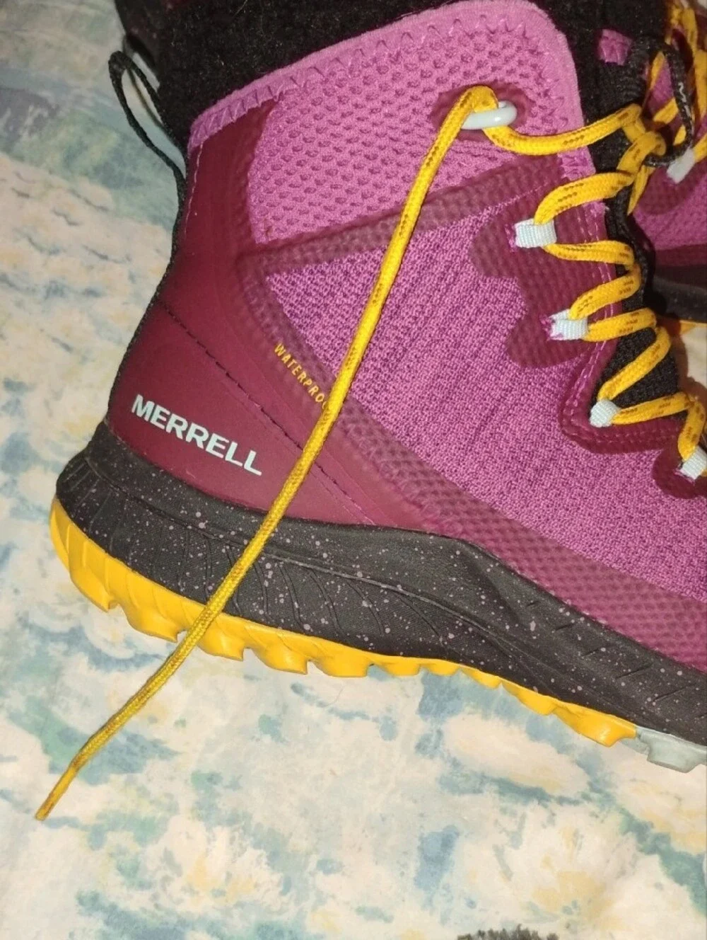 Merrell Women's Rose Knit Winter Boots with Yellow Laces and Black Collar